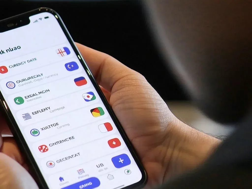 A user interacting with a mobile banking app that displays multiple language options The screen shows culturally adapted elements like local currency .jpeg